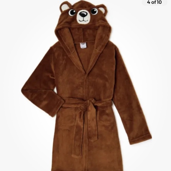Brown Bear Plush Hooded Robe Small 6/7 NEW - Picture 5 of 11